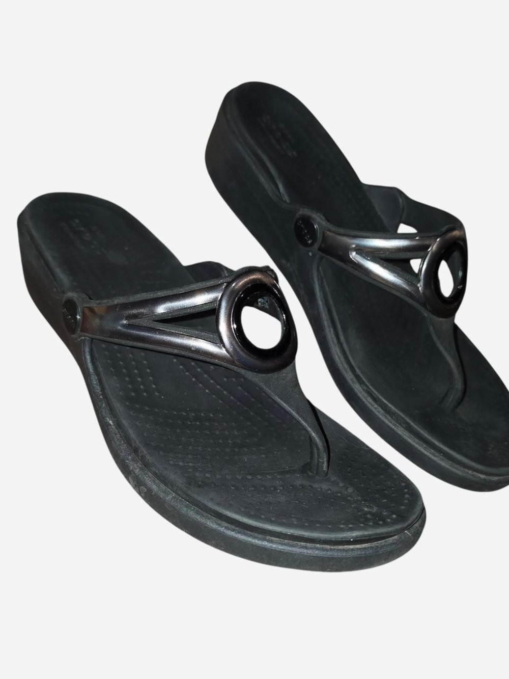 CROCS Black Metallic Accent Toe-Post Sandals